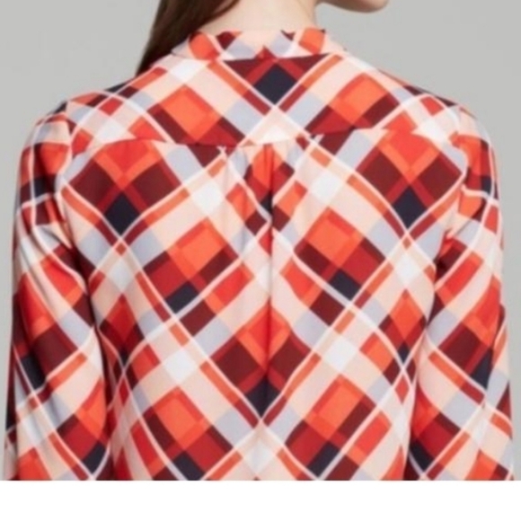 Vince Camuto Modern Voyage red plaid blouse NWT - Picture 4 of 6